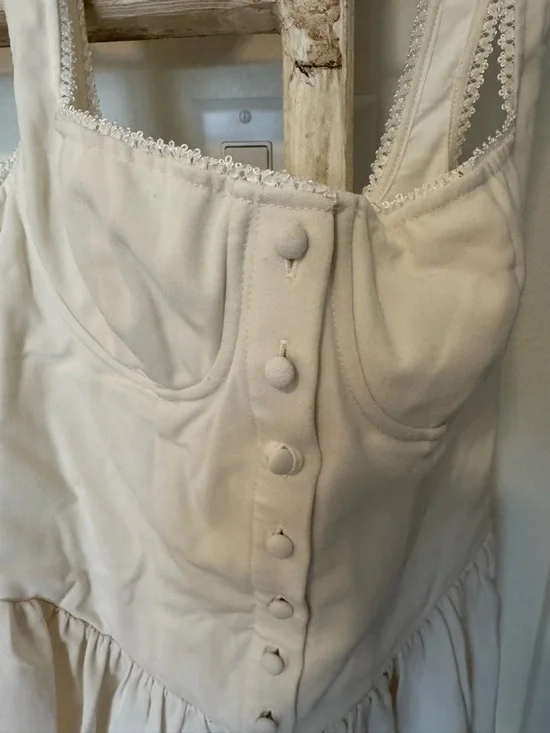 Rumored Cream Button-Front Midi Dress with Corset Bodice - Picture 3 of 6